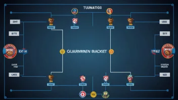 En gruppeturneringsbrakett med lagene delt inn i grupper og spiller mot hverandre.