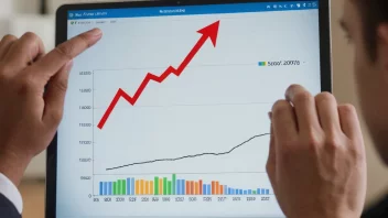 En person som analyserer en finansiell graf med et tap.