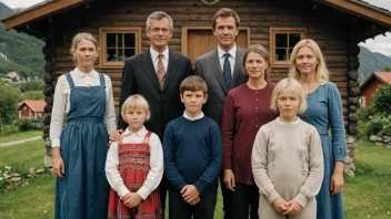 En familie med etternavnet Feisel, som står sammen foran et tradisjonelt norsk hus.