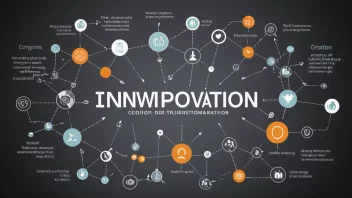 En illustrasjon av en bedrift eller organisasjon i en tilstand av forandring, med elementer av endring og innovasjon.