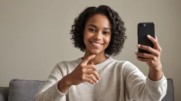 En person tar et selvportrett med en smarttelefon, smiler og lager en hjerteform med hendene.