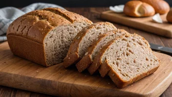 Et tradisjonelt norsk brød, formørbrød, på en tre skjærebrett med en skive skåret av.