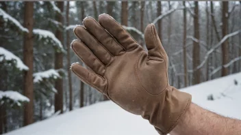 En hånd som bærer en håndsko, med en bakgrunn som viser en vinter- eller arbeidsmiljø.