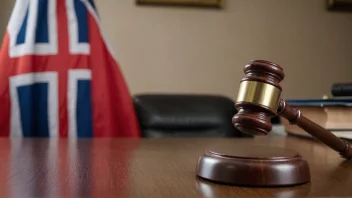 En dommers hammer på et skrivebord med et norsk flagg i bakgrunnen, symboliserer en rettsavgjørelse