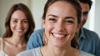 En person smiler og ser fornøyd ut, med en annen person i bakgrunnen som ser glad og tilfreds ut.