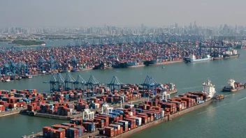 En velorganisert havn med lasteskip og containere.