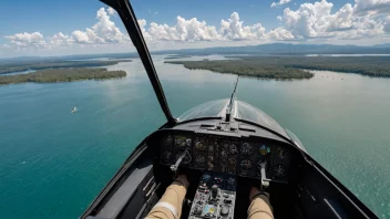 En sjøflypilot sitter i cockpiten, med en vakker utsikt over vannet nedenfor.