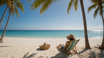 En fredelig strandscene med en person som nyter en varm ferie.