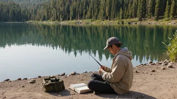 En fredelig scene av en person som skriver ned sine fiskeopplevelser i en journal.