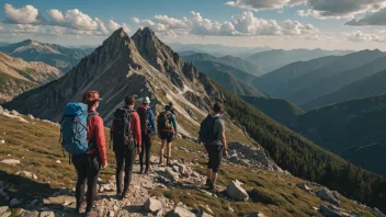 En gruppe mennesker på en krevende tur i fjellet.