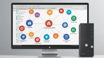 Et bilde av et datasystem med import- og eksport-ikoner.