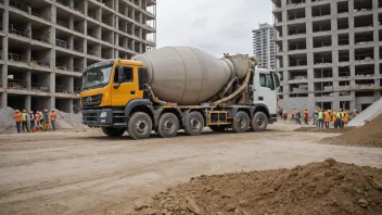 En betongblanderbil som heller betong ut på en byggeplass