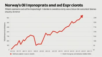 En graf som viser Norges oljeimport og -eksport, med en rød pil som indikerer en høy grad av importavhengighet.