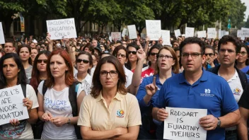 En gruppe lærere som holder skilt og bannere, protesterer mot en regjeringspolitikk eller avgjørelse som påvirker deres arbeid eller utdanningssystemet.