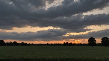 Et fredelig kveldslandskap med en sol som setter bak horisonten