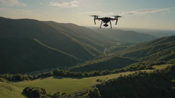 En drone som flyr over et vakkert landskap