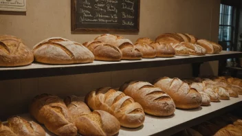 En koselig bakeri med et bredt utvalg av nybakt brød på display