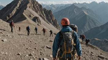 En alpinleder, stående foran et fjell