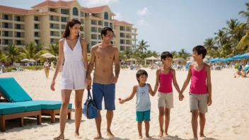 En familie på ferie, som nyter et feriearrangement på et strandhotell.