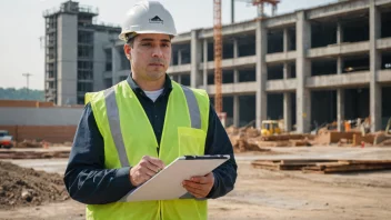 En arbeidssikkerhetskoordinator på arbeidsplassen, som sikrer at arbeiderne er trygge.