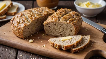 Et tradisjonelt norsk knekkebrød på en tre skjærebrett.