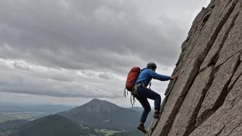 En person som kjemper for å klatre et fjell med steiner og trær som blokkerer veien.