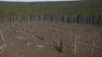 En skog som har blitt over-utnyttet, med klare hogst og et bart landskap.