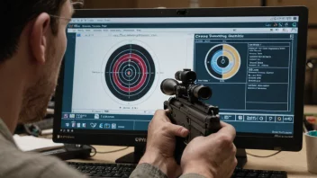En person analyserer skytterstatistikk på en dataskjerm.
