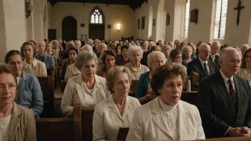 En forsamling av laestadianere samlet i en kirke, hvor de praktiserer sin tro.