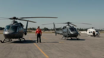 En helikopterenhet med flere helikoptre og personale.