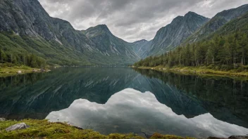 En malerisk høyfjellssjø i Norge, kjent for sitt klare vann og storslåtte omgivelser.