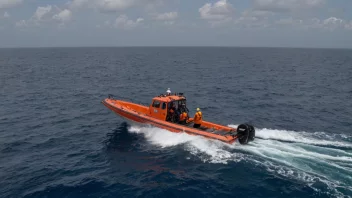 En redningsbåt i aksjon, redder en person fra havet.