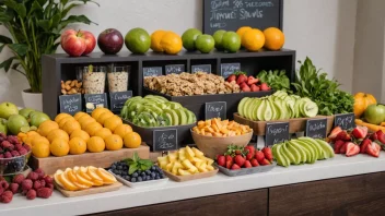 En moderne og fargerik smoothiebar med et bredt utvalg av sunne drikker og snacks.