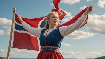 Et bilde av et norsk flagg som vifter i vinden, symboliserer landets rike flaggtradisjon.