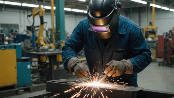 Ein metallarbeidar på ein fabrikk, arbeider med metall.