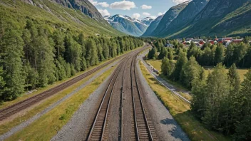 En jernbanesporforbindelse i et naturskjønt norsk landskap.