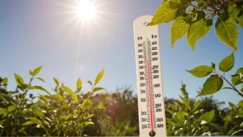 En høy temperaturavlesning på et termometer, som indikerer varmt vær.