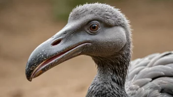 En dront, også kjent som en dodo, er en stor, tykk fugl med en grå-brun fjærdrakt og en karakteristisk nebb.