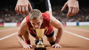 En person eller et lag i en vinnende posisjon, med en trofé eller medalje i bakgrunnen.