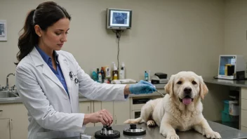 En veterinær som spesialiserer seg i dyrehelse, undersøker en hund.