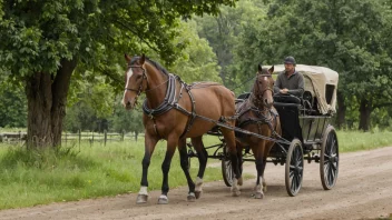 Et hestespann som trekker en vogn eller kjerre.