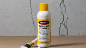 En flaske med sealant og en pensel ved siden av, med en bakgrunn av en vegg med hull og sprekker