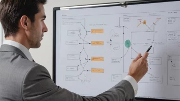 En person i en forretningskontekst, som ser på et diagram med en sekvens av roller.