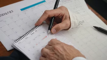 En person holder en pen og et dokument, med en kalender i bakgrunnen, som illustrerer handlingen å bakdatere et dokument.