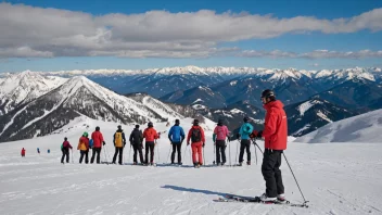 En alpinskiinstruktør som underviser en gruppe elever på en fjellskråning.