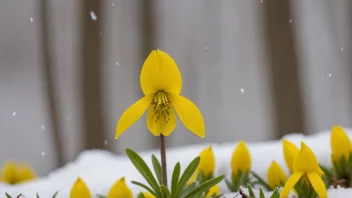 En vinterklokke i blomst, med sine lyse gule kronblader og delikate form.