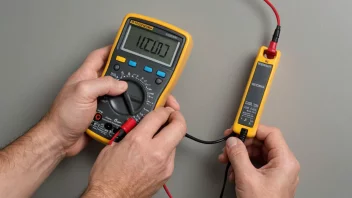 Ein person måler elektrisk straum med ein multimeter.