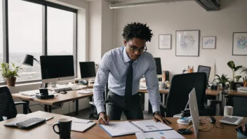 En person som arbeider på et kontor med en komfortabel og ergonomisk arbeidsplass.