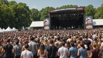 En musikkfestival med en livlig atmosfære og en scene med en kjent artist.