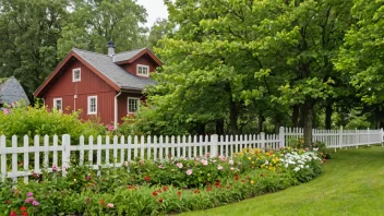 Et tradisjonelt norsk tre gjerd som omgir en hage.